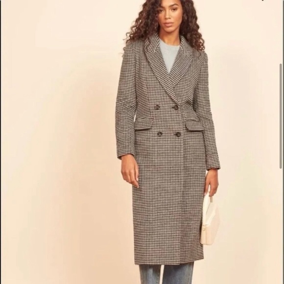 Reformation York Coat Black Grey Herringbone Size S - Picture 2 of 8